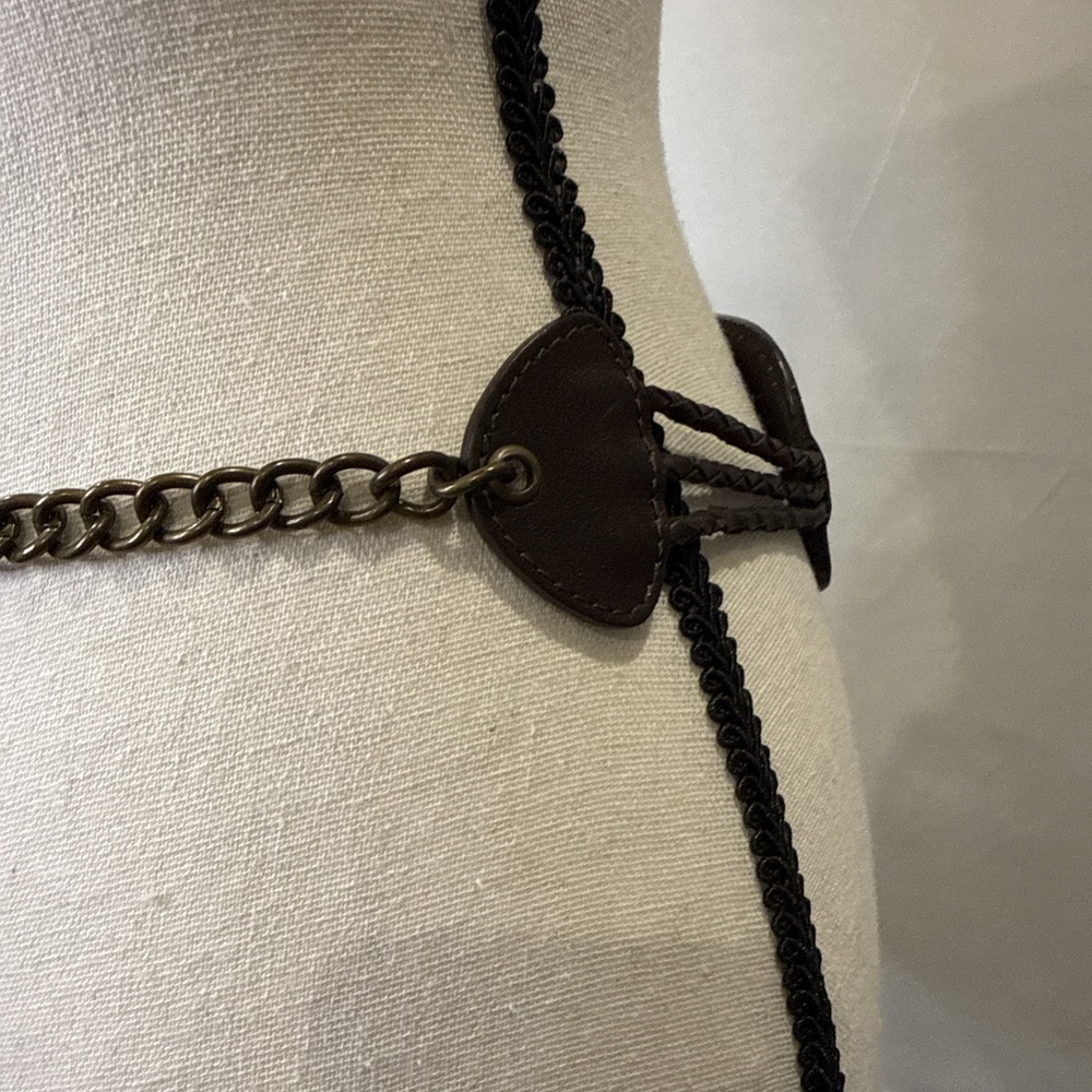 Chicos Mosaic Bead And Stone Vegan Leather Adjustable Chain Belt Y2K - Picture 3 of 6